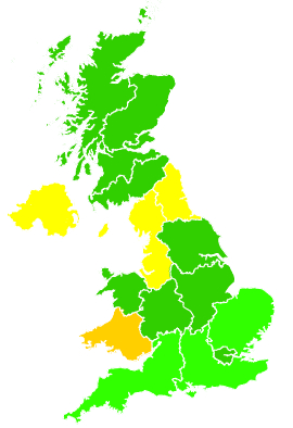 Click on a region for air pollution levels for 17/01/1994