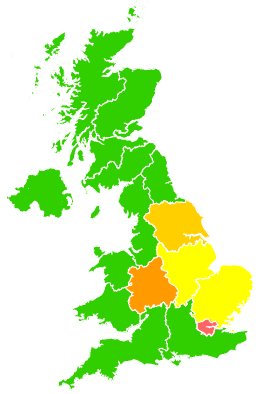 Click on a region for air pollution levels for 17/01/1997