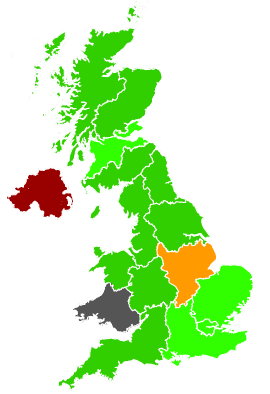 Click on a region for air pollution levels for 17/02/1991