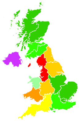 Click on a region for air pollution levels for 17/02/1994