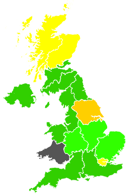 Click on a region for air pollution levels for 17/03/1992