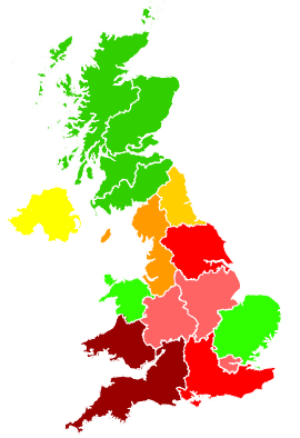 Click on a region for air pollution levels for 17/03/1996