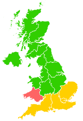 Click on a region for air pollution levels for 17/03/1998