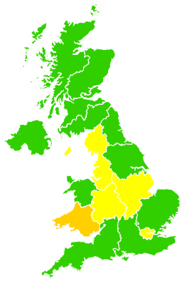 Click on a region for air pollution levels for 17/03/1999