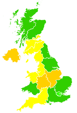 Click on a region for air pollution levels for 17/05/1992