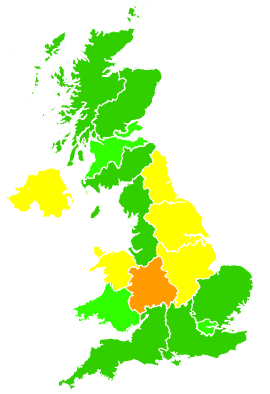 Click on a region for air pollution levels for 17/06/1992