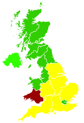 Click on a region for air pollution levels for 17/06/1994