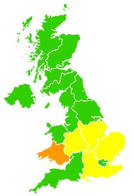 Click on a region for air pollution levels for 17/06/1999