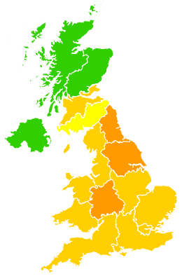 Click on a region for air pollution levels for 17/06/2000