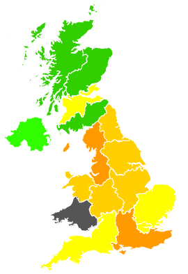 Click on a region for air pollution levels for 17/08/1988