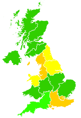 Click on a region for air pollution levels for 17/08/1993