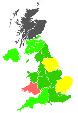 Click on a region for air pollution levels for 17/08/1994