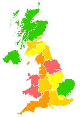 Click on a region for air pollution levels for 17/08/1995