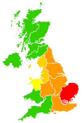 Click on a region for air pollution levels for 17/08/2002