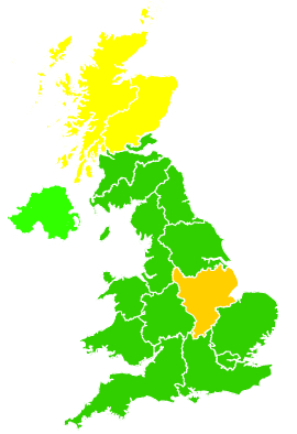 Click on a region for air pollution levels for 17/08/2008