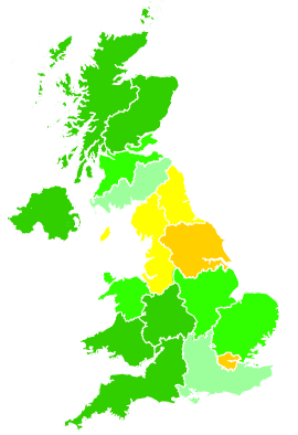 Click on a region for air pollution levels for 17/11/1993