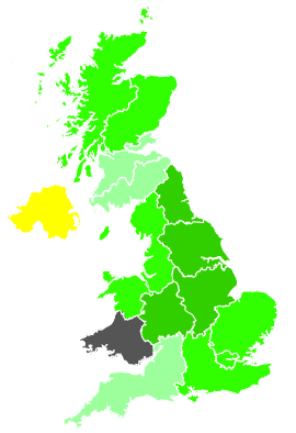 Click on a region for air pollution levels for 17/12/1990