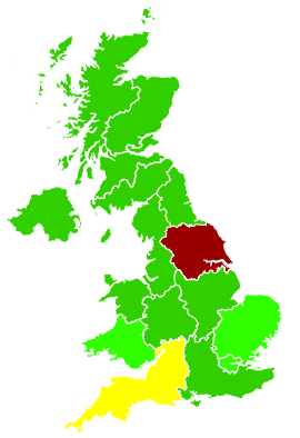 Click on a region for air pollution levels for 18/01/1993