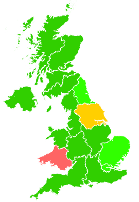 Click on a region for air pollution levels for 18/01/1994