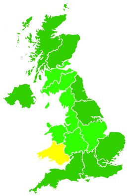 Click on a region for air pollution levels for 18/01/2000