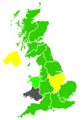 Click on a region for air pollution levels for 18/02/1991