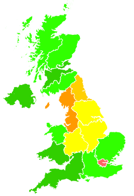 Click on a region for air pollution levels for 18/02/1994
