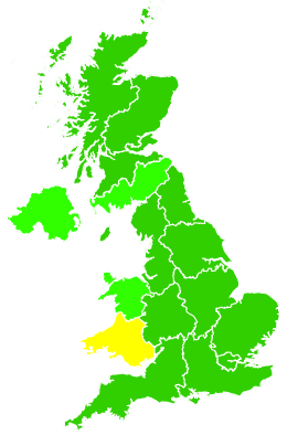 Click on a region for air pollution levels for 18/02/1998