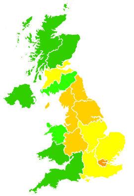 Click on a region for air pollution levels for 18/02/2013