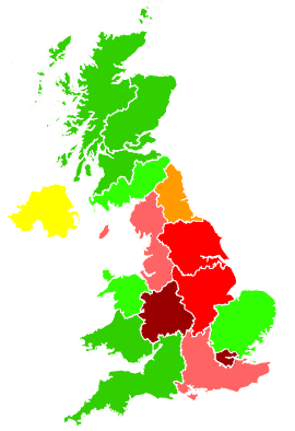 Click on a region for air pollution levels for 18/03/1996