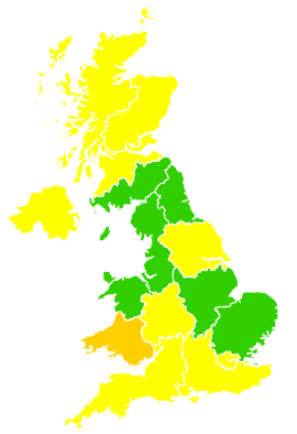 Click on a region for air pollution levels for 18/03/1999