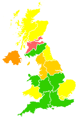 Click on a region for air pollution levels for 18/03/2003