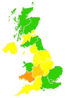 Click on a region for air pollution levels for 18/03/2009