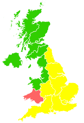 Click on a region for air pollution levels for 18/05/2004