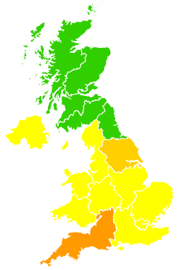 Click on a region for air pollution levels for 18/05/2005