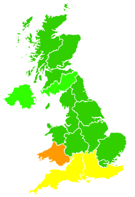 Click on a region for air pollution levels for 18/06/1994
