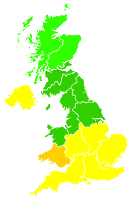 Click on a region for air pollution levels for 18/06/1997