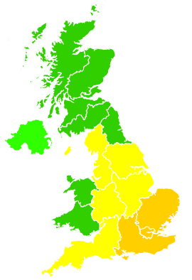 Click on a region for air pollution levels for 18/06/1999