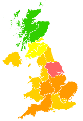Click on a region for air pollution levels for 18/06/2000