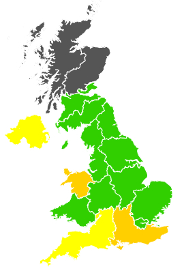 Click on a region for air pollution levels for 18/07/1994