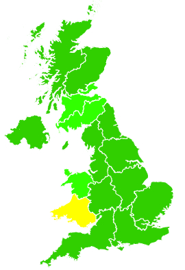 Click on a region for air pollution levels for 18/07/1998