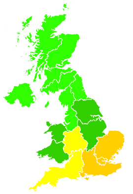 Click on a region for air pollution levels for 18/07/1999