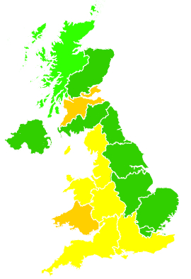 Click on a region for air pollution levels for 18/07/2002