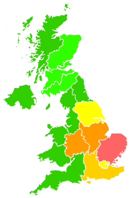 Click on a region for air pollution levels for 18/07/2014