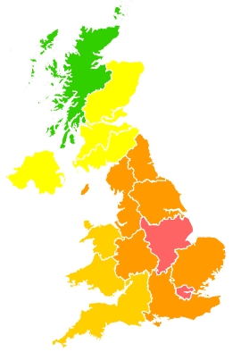 Click on a region for air pollution levels for 18/07/2022