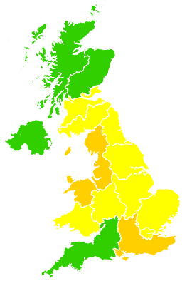 Click on a region for air pollution levels for 18/08/1993