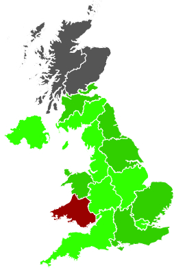 Click on a region for air pollution levels for 18/08/1994