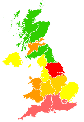 Click on a region for air pollution levels for 18/08/1995