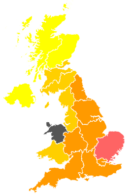Click on a region for air pollution levels for 18/08/1996