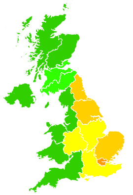 Click on a region for air pollution levels for 18/08/2002