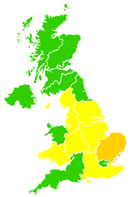 Click on a region for air pollution levels for 18/08/2003